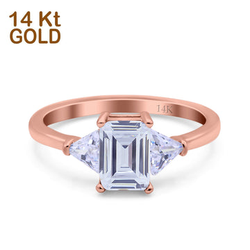 14K Rose Gold Emerald Cut Art Deco Engagement Ring Simulated Cubic Zirconia Size-7